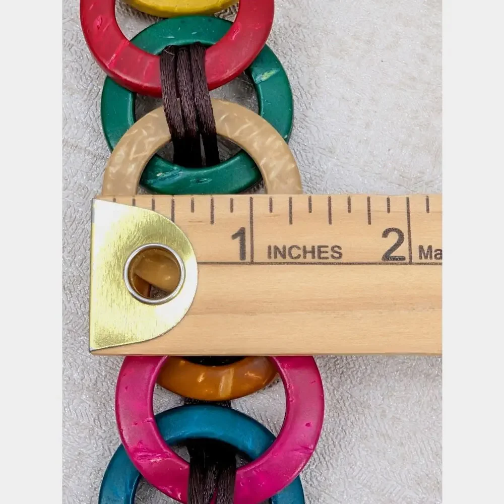 Rainbow Boho Belt Coconut Shell Ring Multicolor Artisan Handmade Art to Wear
